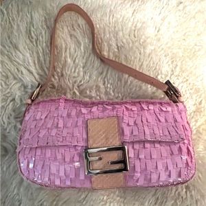 Fendi paillettes beaded baguette pink